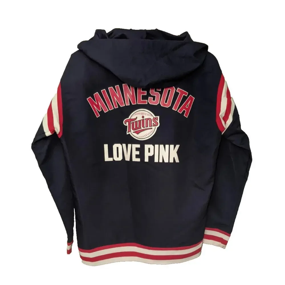Pink Victoria's Secret Minnesota Twins Track Jacket Windbreaker Size XS Hooded